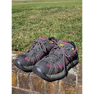 CAT Womens Steel Toe Ergo Black Purple Work Shoes Size 7.5